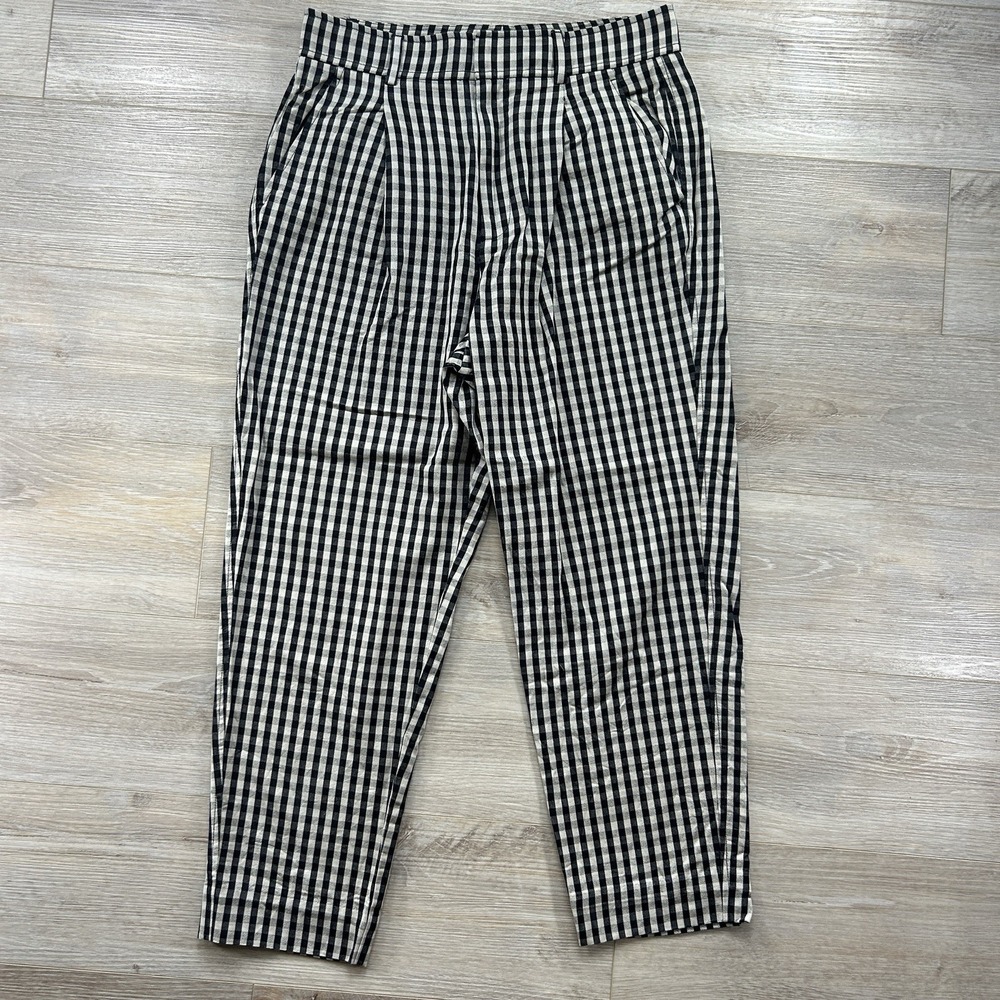Everlane Size 10 The Draper Tapered Pant in Buttersmooth Black Beige Gingham
